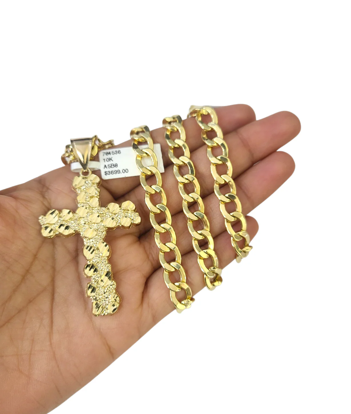 10k Real Gold Cuban Curb Chain Nugget Christ Cross Pendant SET 8mm Necklace Men - Image 6