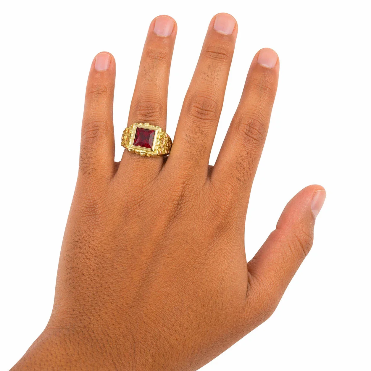 10K Real Gold Red CZ Square Ring Mens Signet Pinky Bold Statement Ring