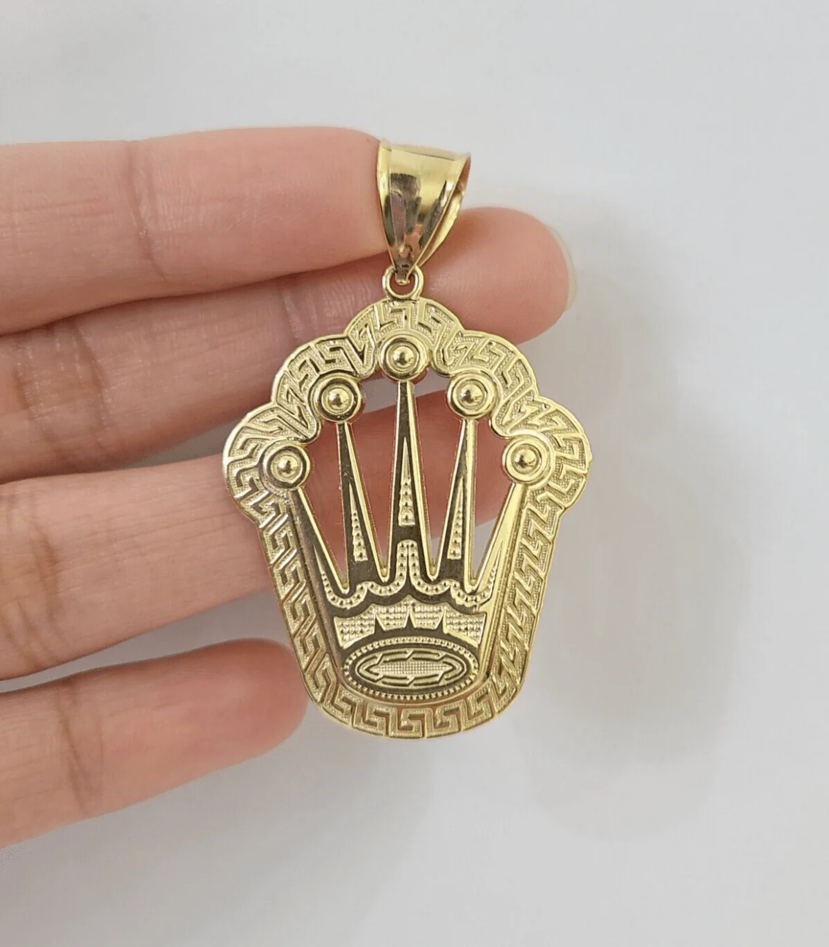 10K Real Yellow Gold Crown Charm Pendant Gold Royal Crown 2" Inch 10kt