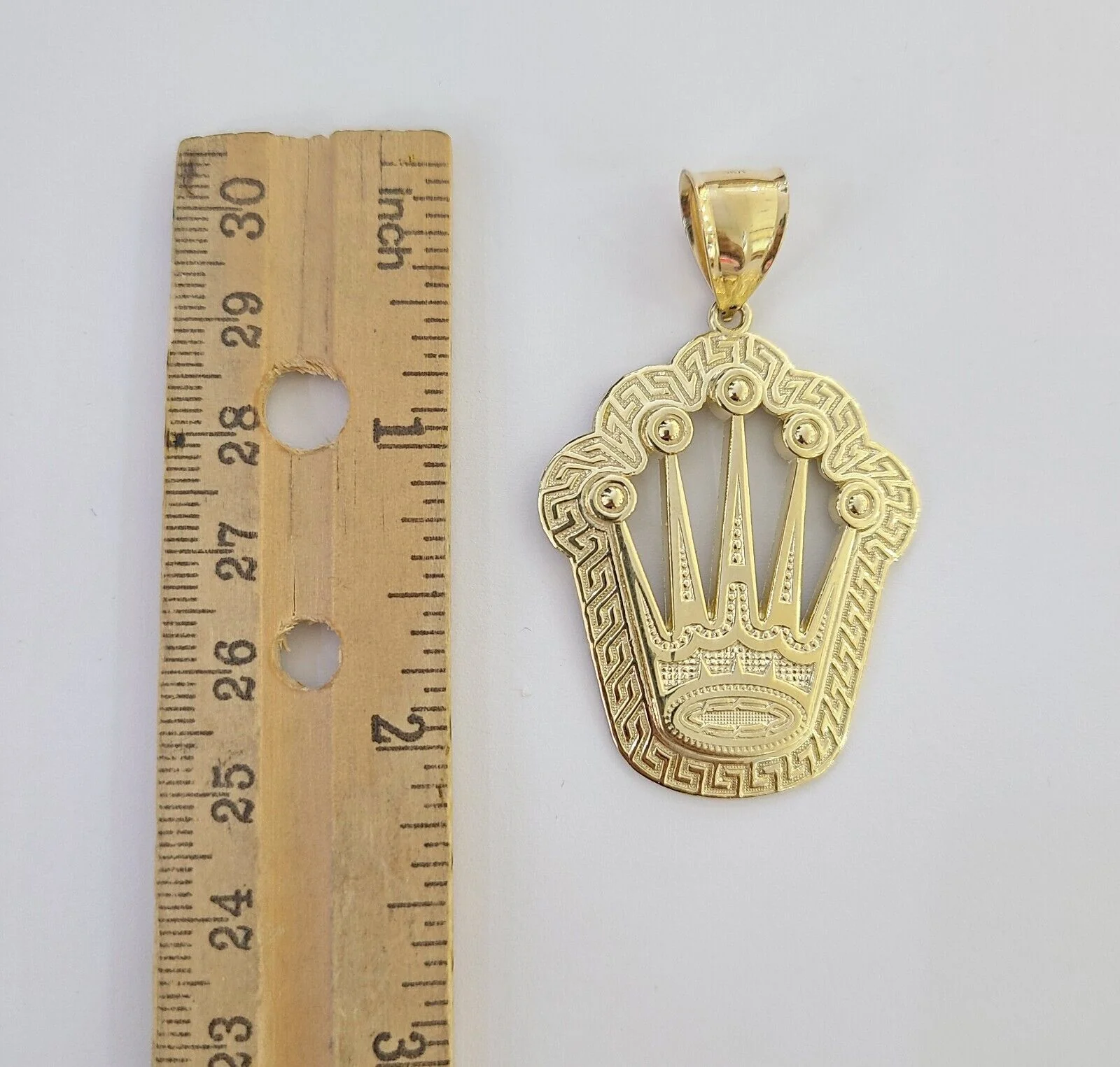 10K Real Yellow Gold Crown Charm Pendant Gold Royal Crown 2" Inch 10kt - Image 3