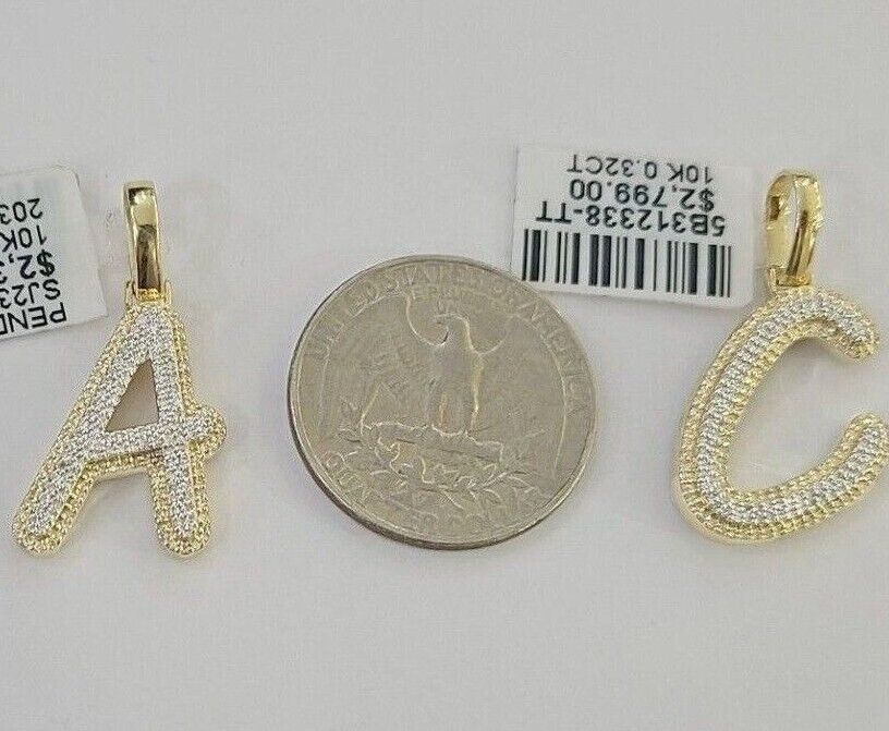10k Real Yellow Gold Genuine Diamond Initial A-Z Alphabet Charm Pendent - Image 29