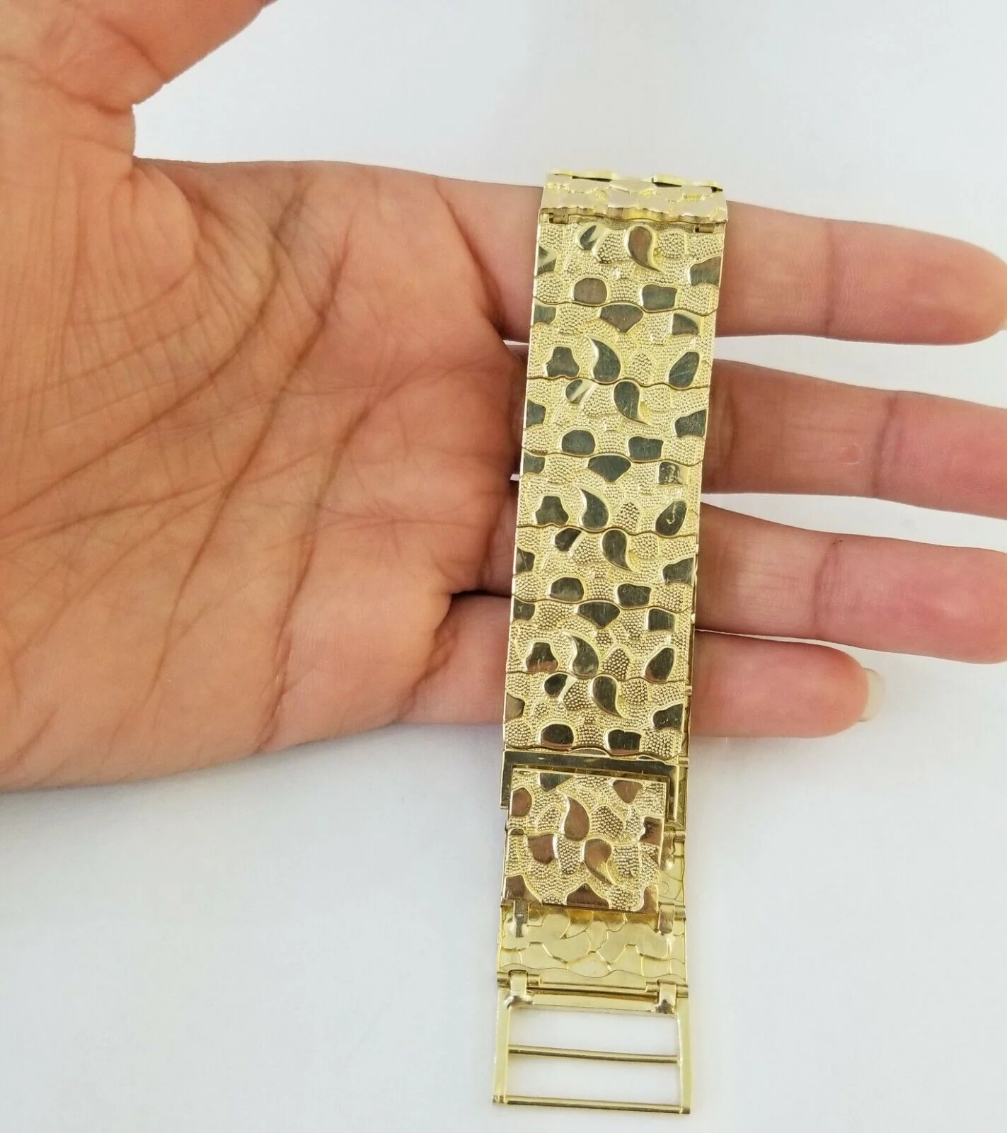 10K REAL Yellow Gold Nugget Bracelet 9" Inch 22mm Mens Thick Bracelet 10kt - Image 4