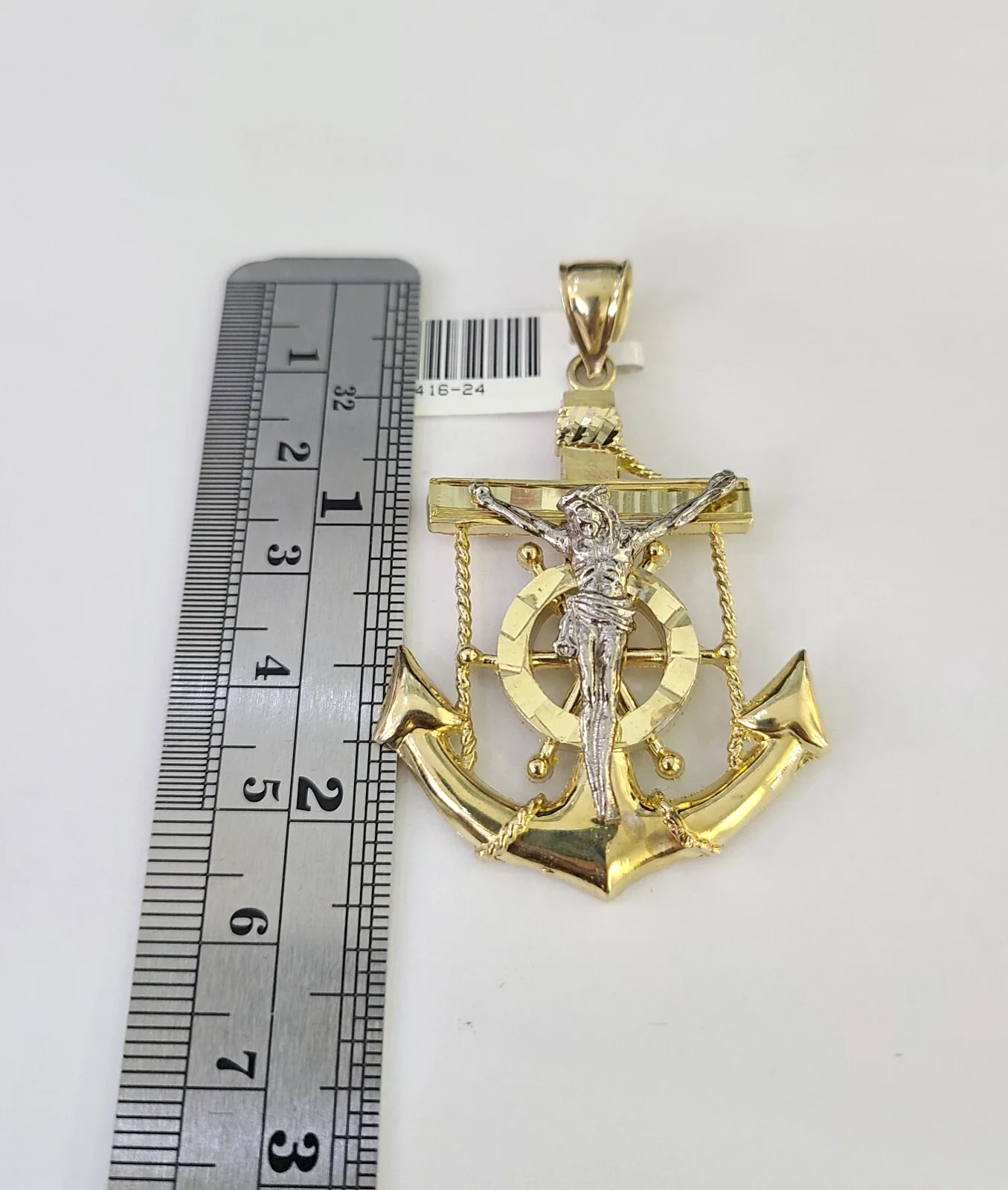 10k Rope Chain Jesus Anchor Charm Pendant Gold 18"-30'' Inch 7mm Necklace - Image 3