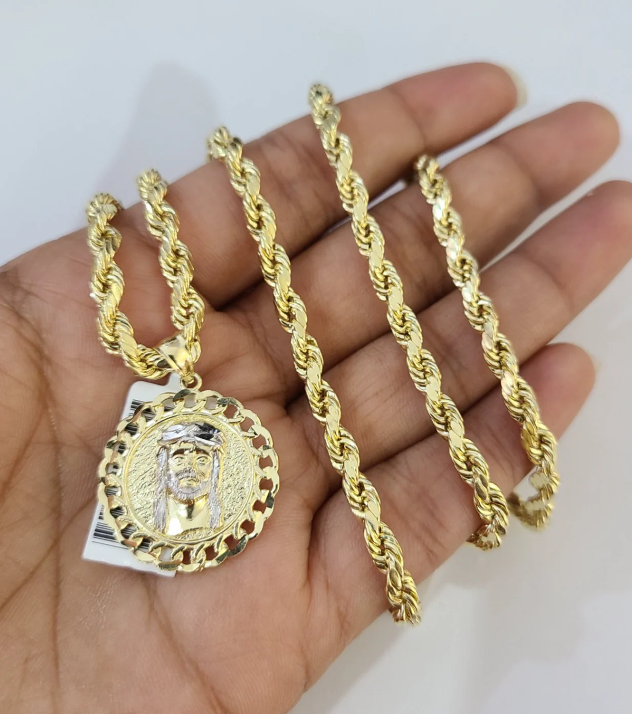 10k Rope Chain Jesus Head Charm Necklace SET 4mm 18"-28" Pendant