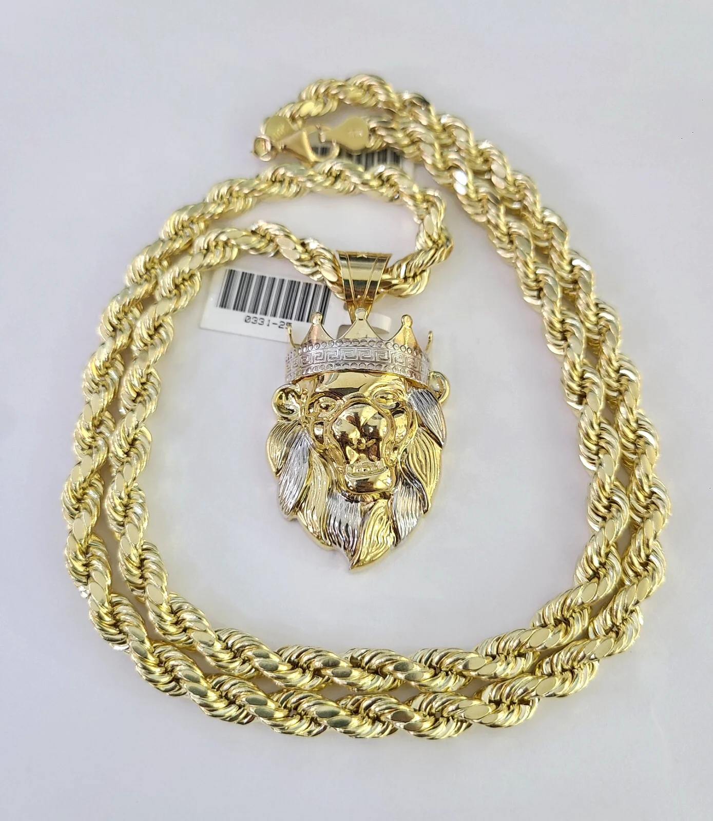 10k Rope Chain Roaring Lion Charm Pendant Gold 18"-30'' Inch 7mm Necklace