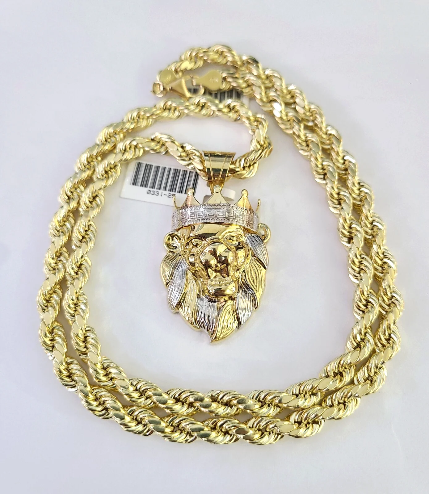 10k Rope Chain Roaring Lion Charm Pendant Gold 18"-30'' Inch 7mm Necklace