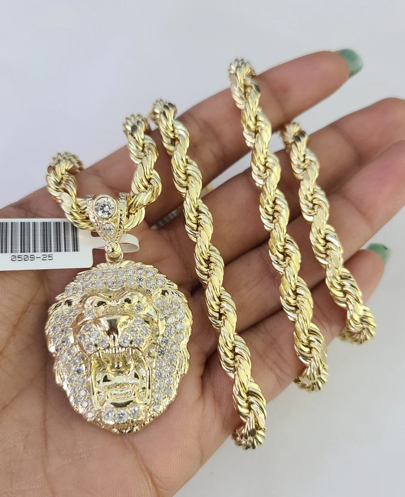 10k Rope Chain Roaring Lion Charm Pendant Gold 18"-30'' Inch 7mm Necklace - Image 4
