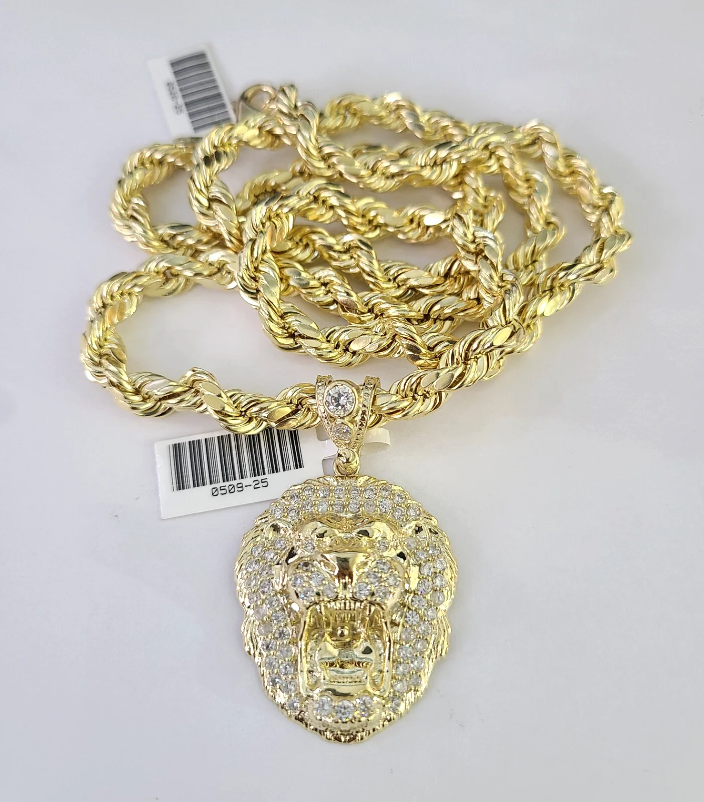 10k Rope Chain Roaring Lion Charm Pendant Gold 18"-30'' Inch 7mm Necklace - Image 5