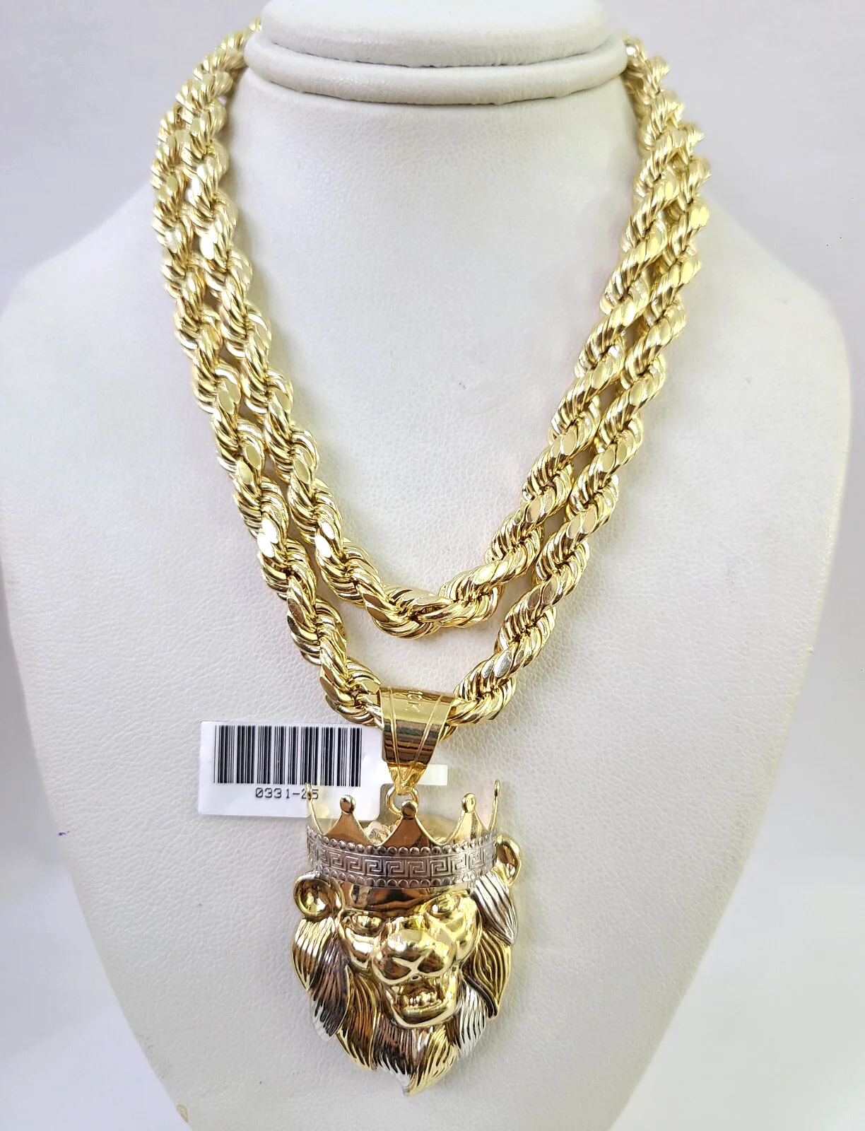 10k Rope Chain Roaring Lion Charm Pendant Gold 18"-30'' Inch 7mm Necklace - Image 2