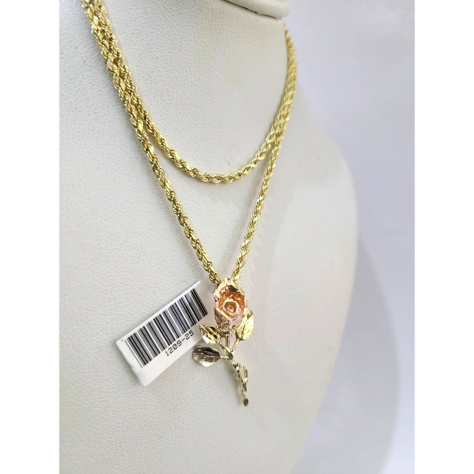 10k Rope Chain Rose Trio gold Charm Necklace Pendant Set 2mm 16"-26" Gold - Image 7
