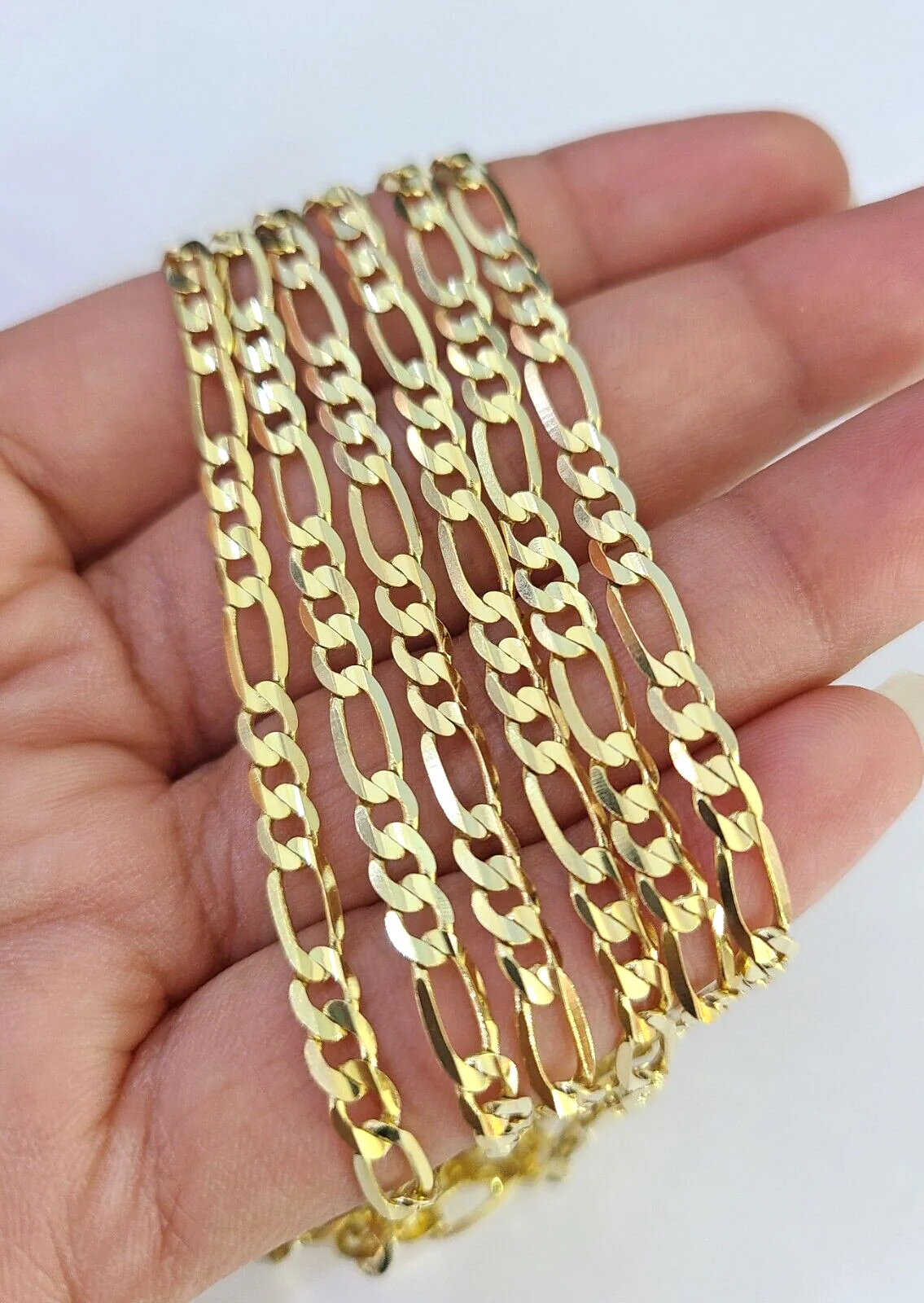 10K Solid Figaro Link Chain Necklace Yellow Gold 4mm 20" 22" 24" 10kt - Image 4