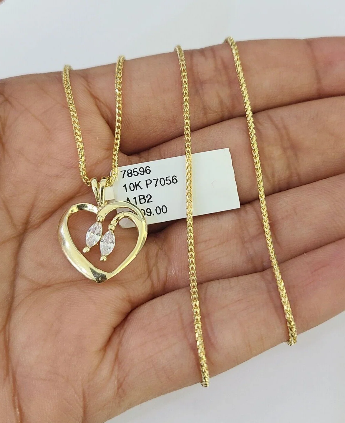10K Solid Franco Chain Heart Pendant Charm Necklace 16"-22" 1mm Gold Ladies - Image 4