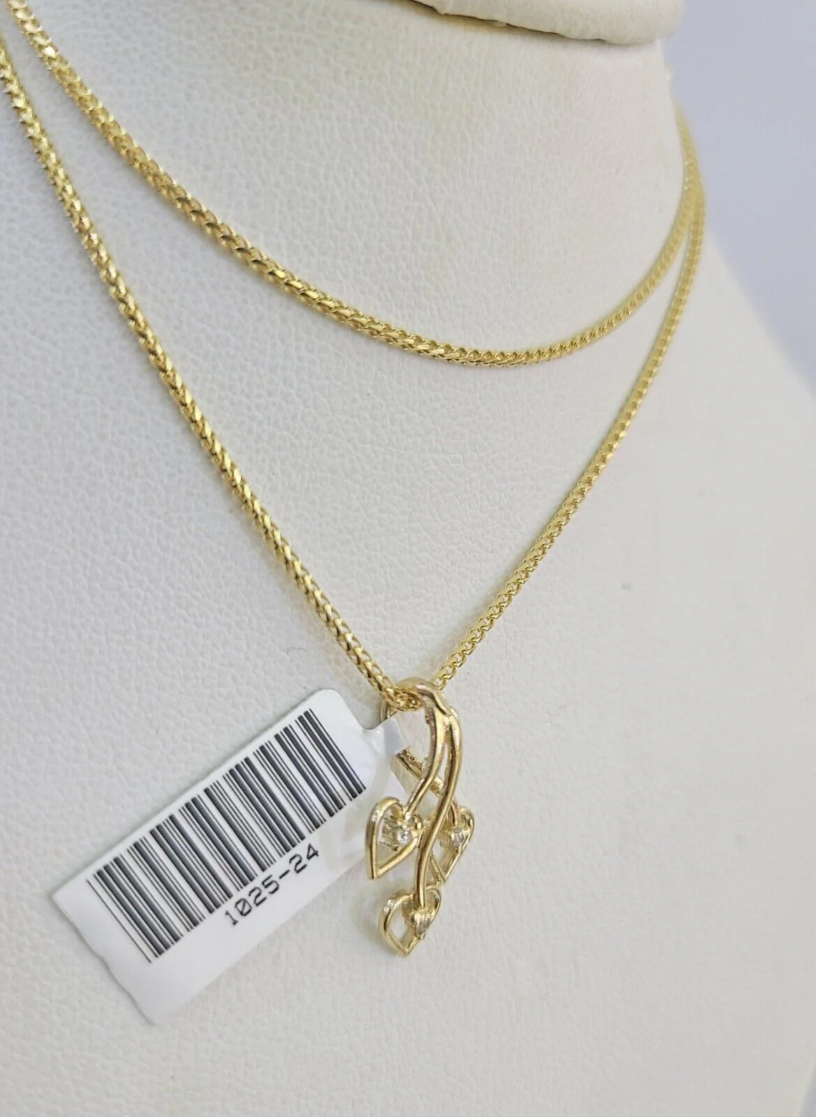 10K Solid Franco Chain Hearts Pendant Charm Necklace 16"-22" 1mm Gold Ladies - Image 6