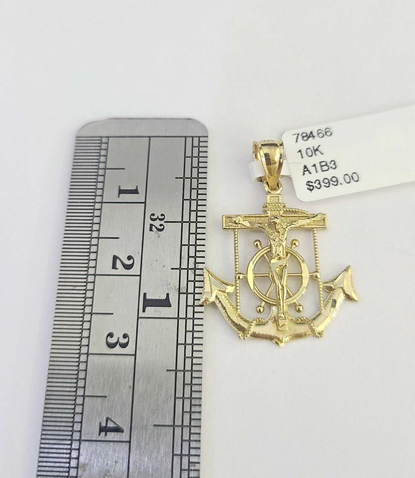 10K Solid Franco Chain Jesus Anchor Pendant Charm Necklace 16"-22" 1mm Gold - Image 2
