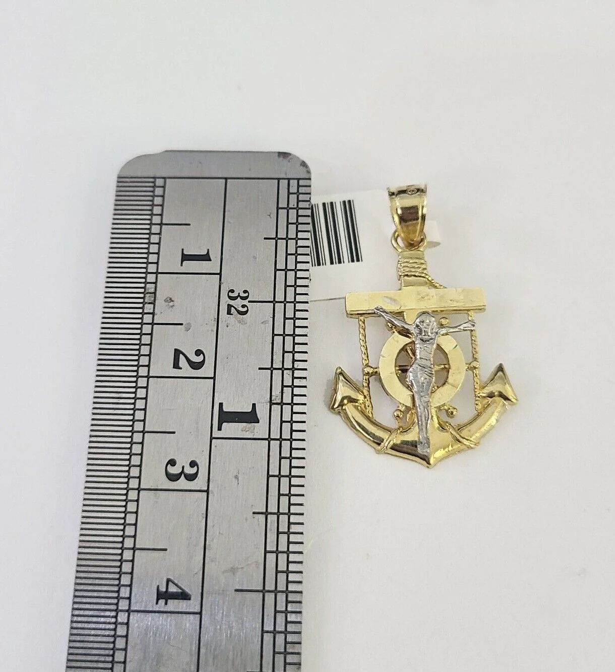 10K Solid Franco Chain Jesus Anchor Pendant Charm Necklace 18"-24" 1mm Gold - Image 2