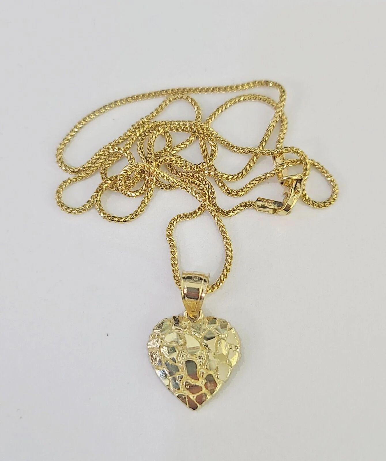 10K Solid Franco Chain Nugget Heart Pendant Charm Necklace 18"-24" 1mm Gold - Image 5