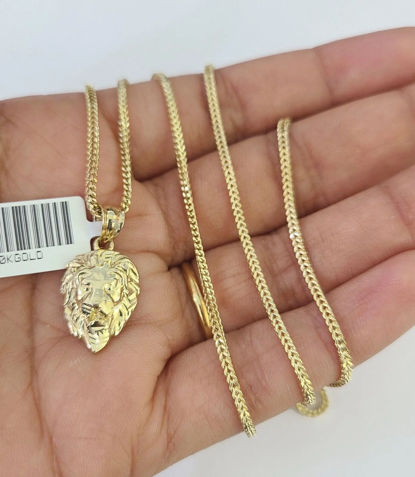 10K Solid Franco Chain Roaring Lion Pendant Charm Necklace 18"-24" 1mm Gold - Image 4