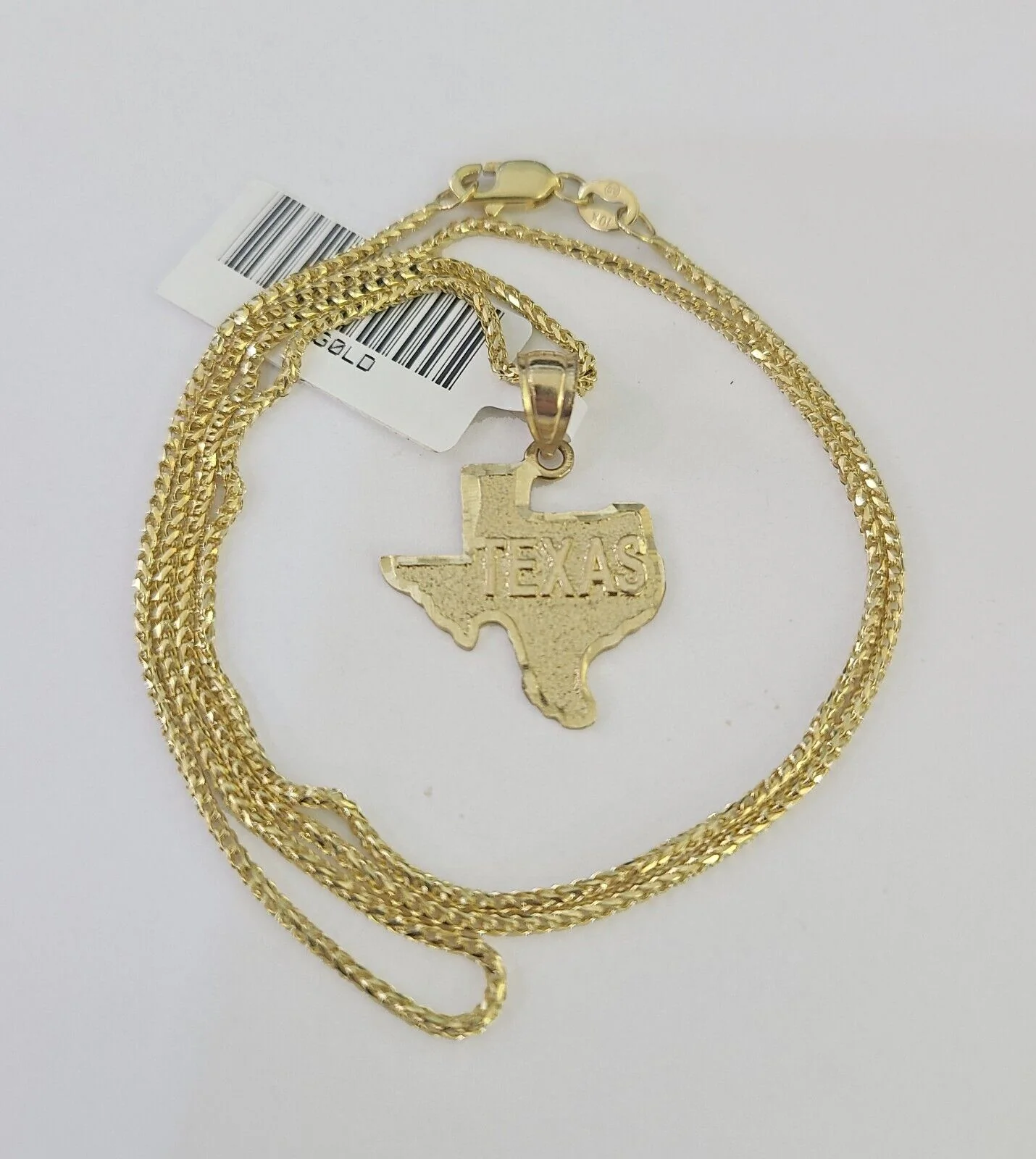 10K Solid Franco Chain Texas Map Pendant Charm Necklace 16"-24" 1mm Ladies - Image 4