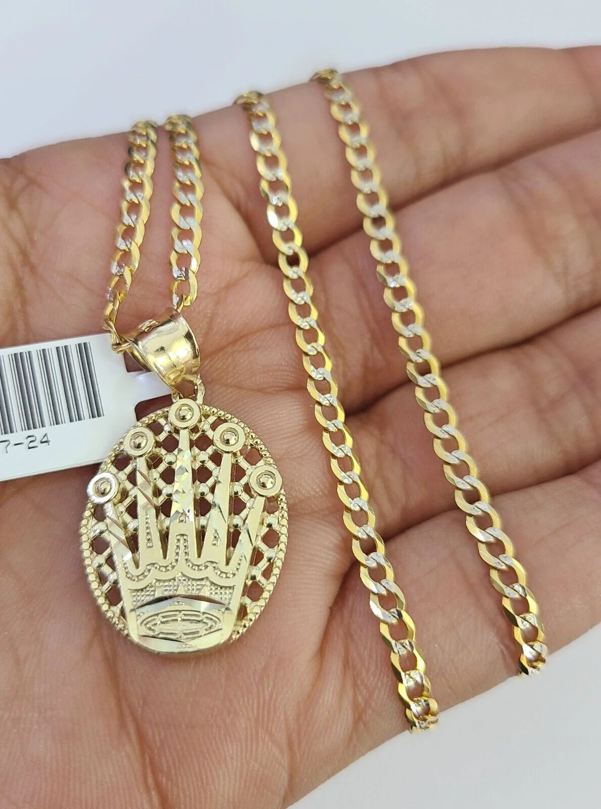 10k Solid Gold Cuban Curb Chain Crown Pendant 2.5mm 18"-26" SET Necklace - Image 3