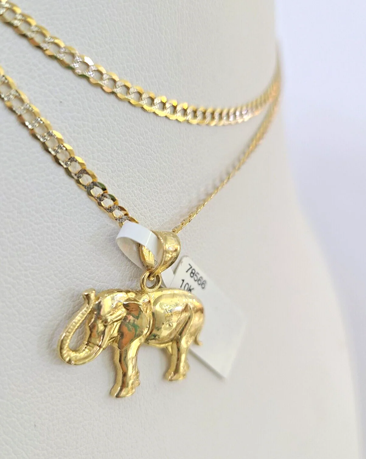 10k Solid Gold Cuban Curb Chain Elephant Pendant 2mm 18"-24" SET Necklace - Image 4