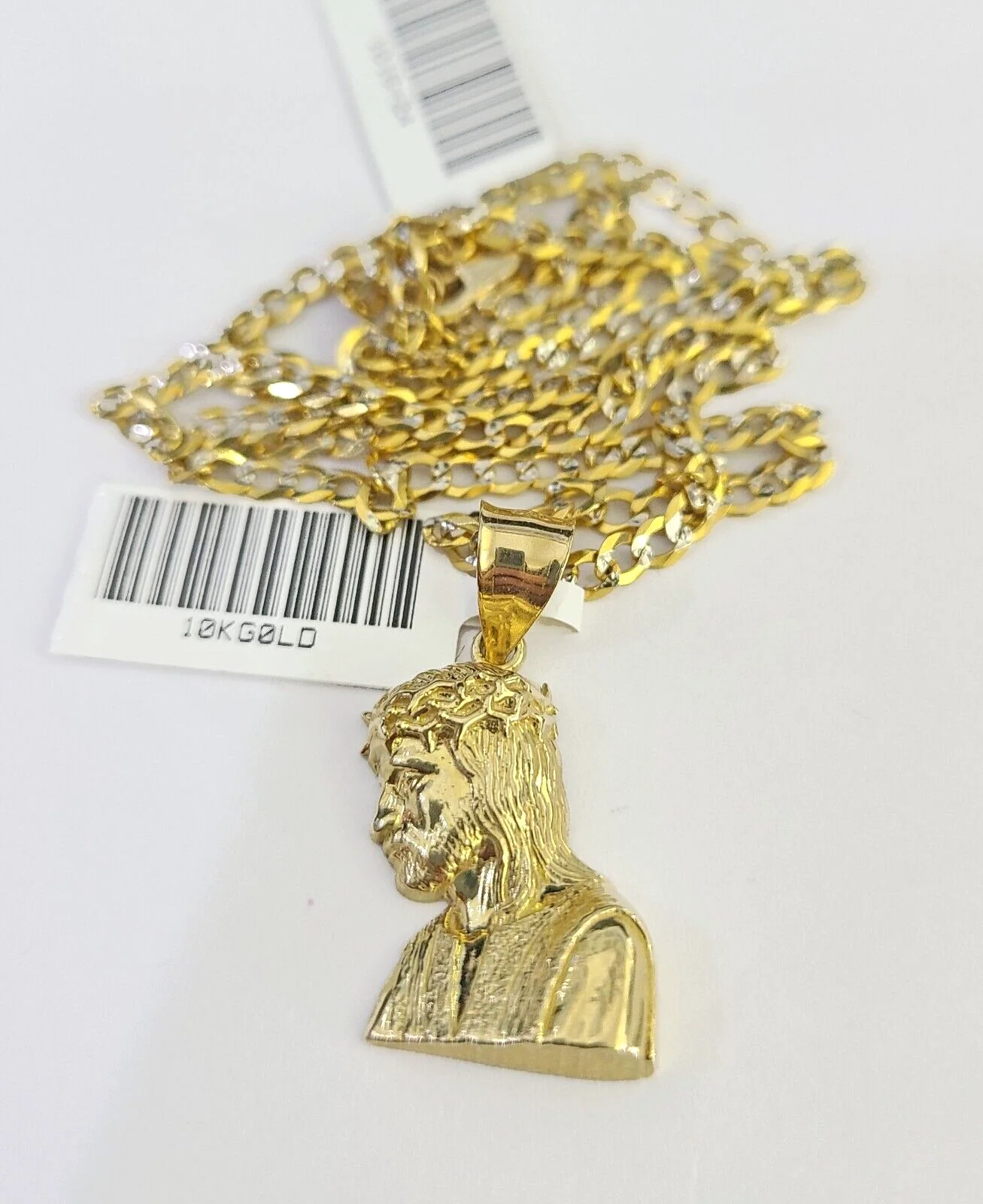 10k Solid Gold Cuban Curb Chain Jesus Head Pendant 2.5mm 18"-26" SET Necklace - Image 5