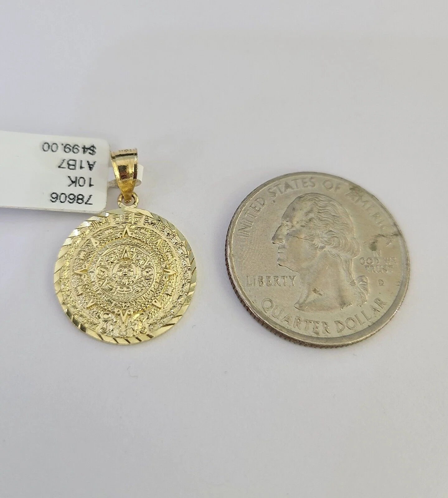 10k Solid Gold Cuban Curb Chain Mayan Calendar Pendant 2mm 18"-24" SET Necklace - Image 4