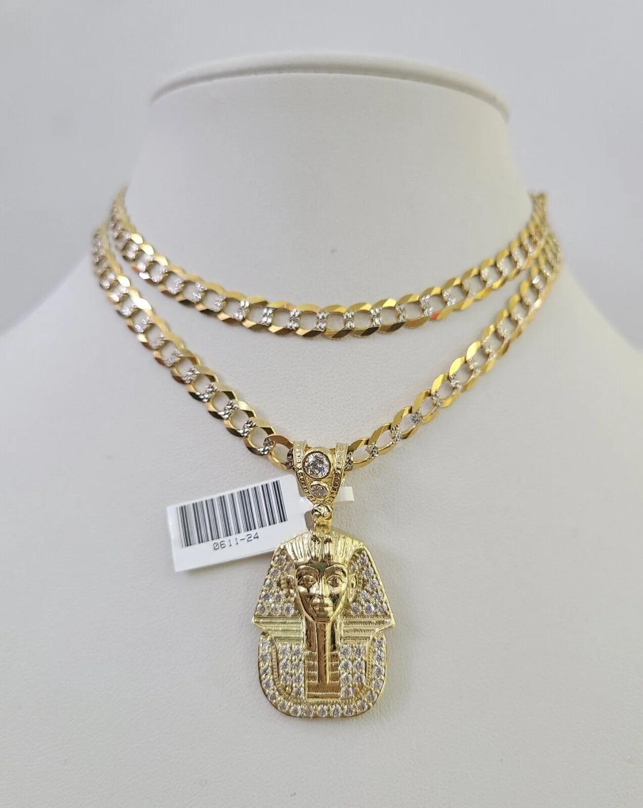 10k Solid Gold Cuban Curb Chain Pharaoh Pendant 6mm 20"-30" SET Necklace Charm