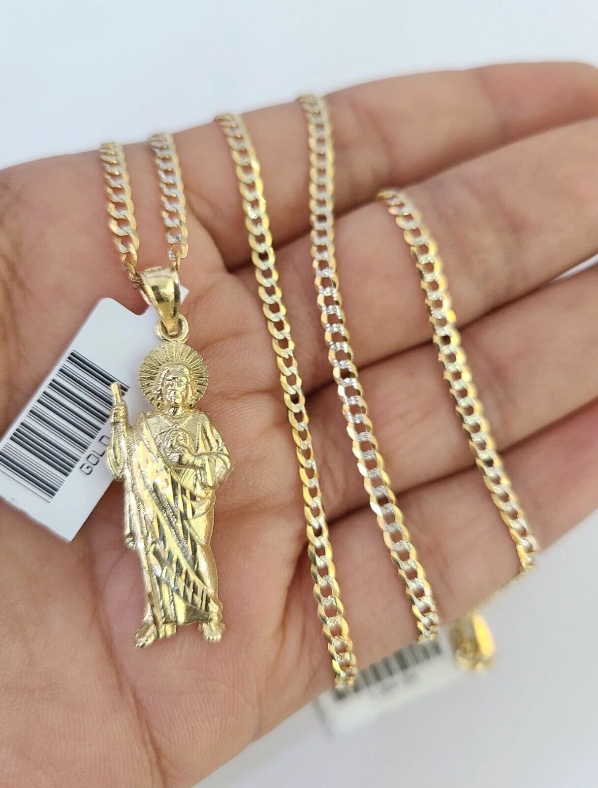 10k Solid Gold Cuban Curb Chain Saint Jude Pendant 2mm 18"-24" SET Necklace