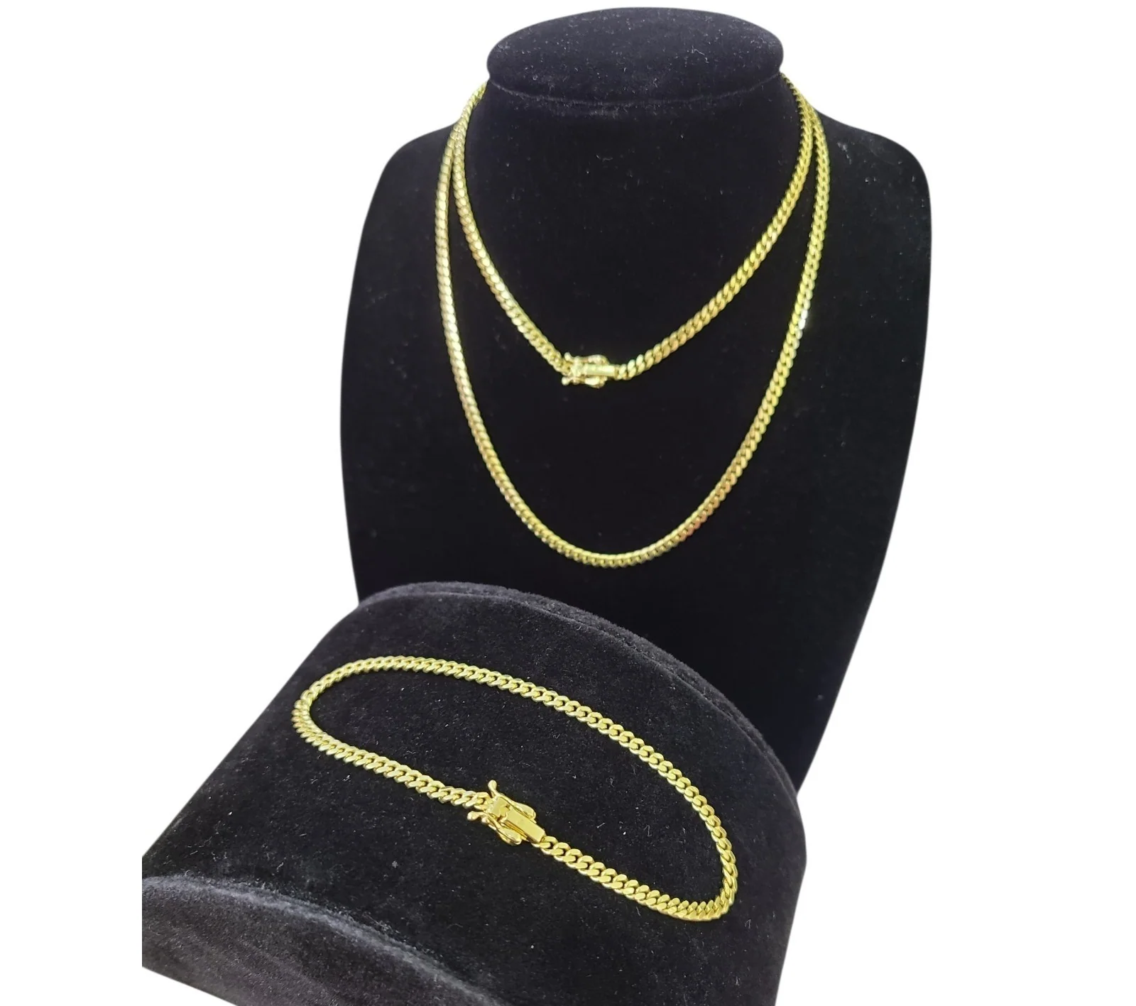 10k Solid Gold Miami Cuban Chain Bracelet Set 3mm 18"-24" Men Women Necklace - Image 3