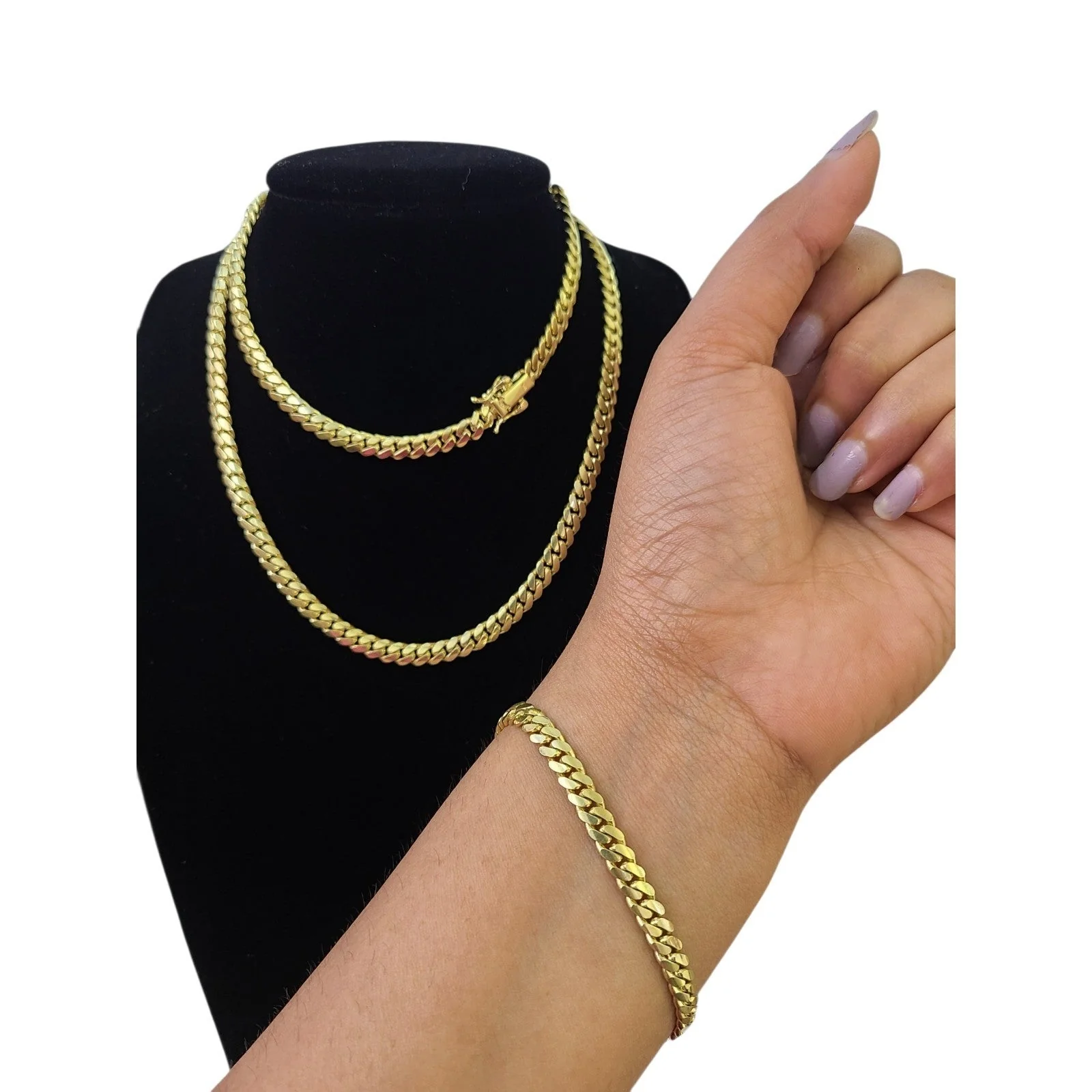 10k Solid Gold Miami Cuban Chain Bracelet Set 5mm Men Women Necklace Real - Image 9