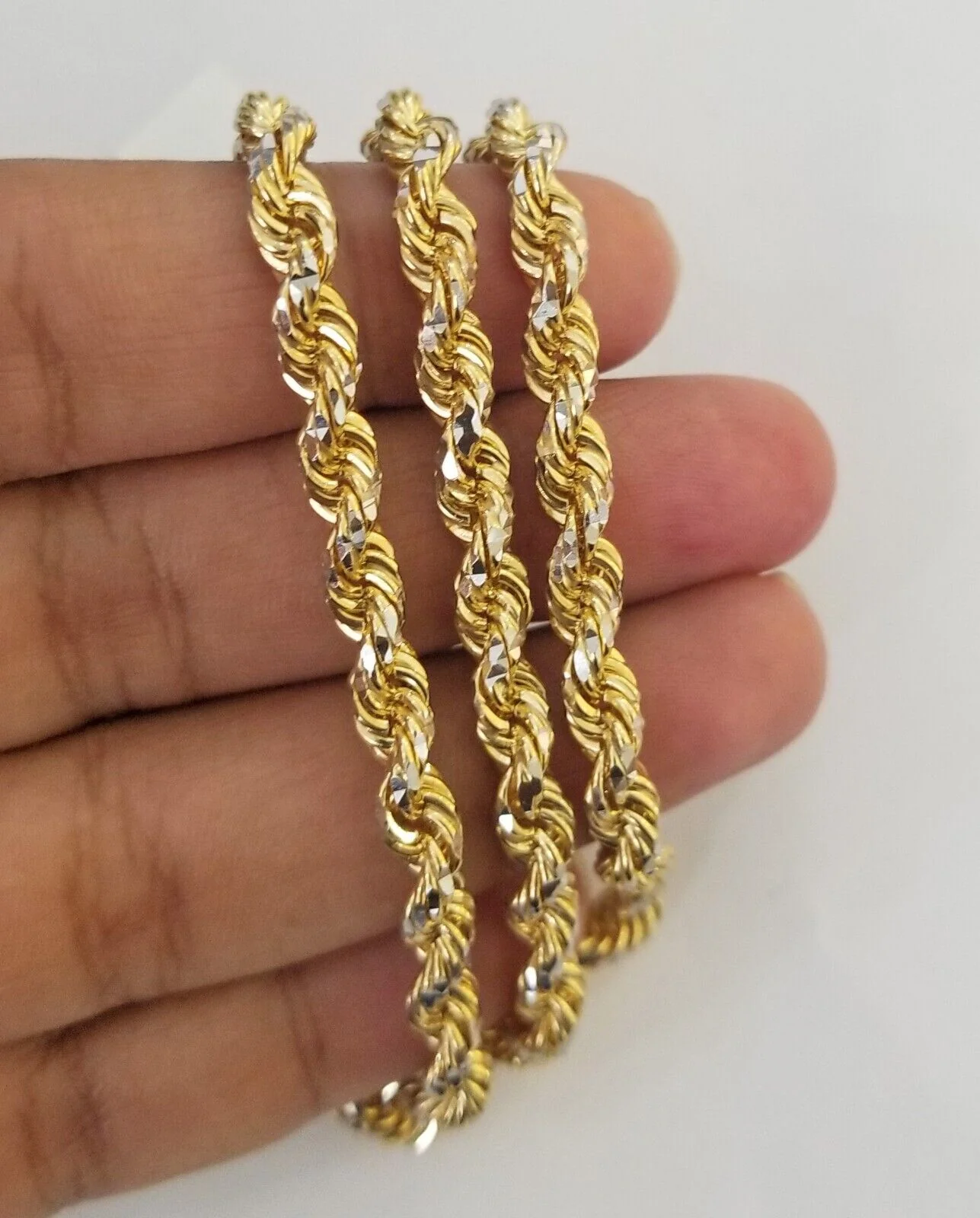 10k Solid Gold Rope Chain Necklace Real 10k Yellow Gold Diamond Cuts 5mm 20" Men - Image 7