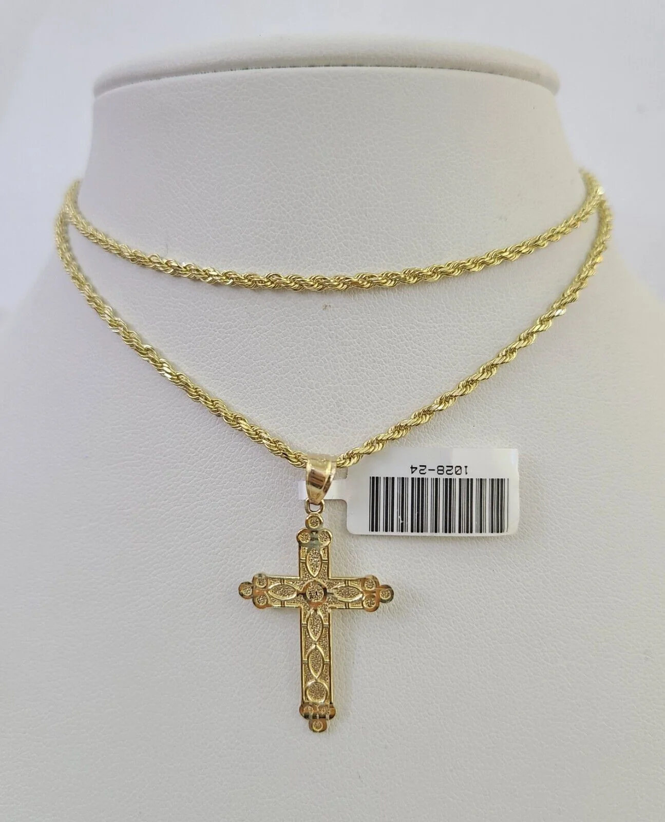 10k Solid Rope Chain 2mm Jesus Cross Pendant Charm Necklace SET 18-24 in - Image 7