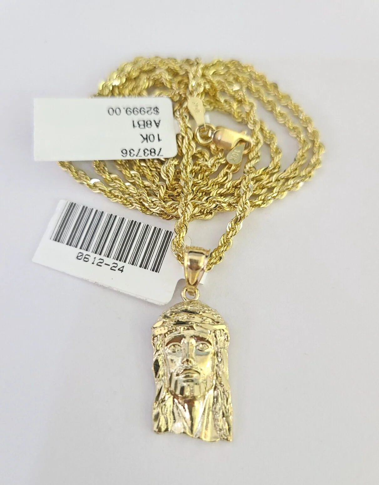10k Solid Rope Chain 2mm Jesus Head Pendant Charm Necklace SET 18-22 in Ladies - Image 5