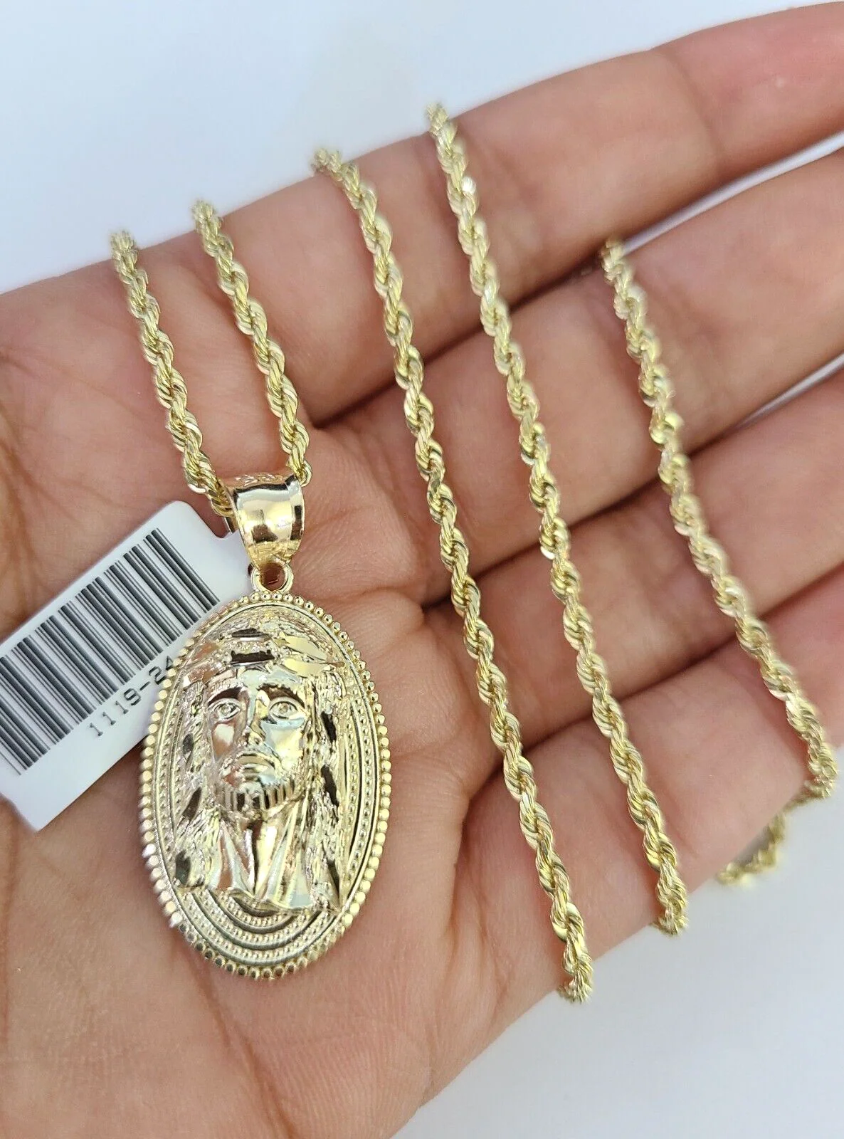 10k Solid Rope Chain 2mm Jesus Head Pendant Charm Necklace SET 18-22" Ladies - Image 3