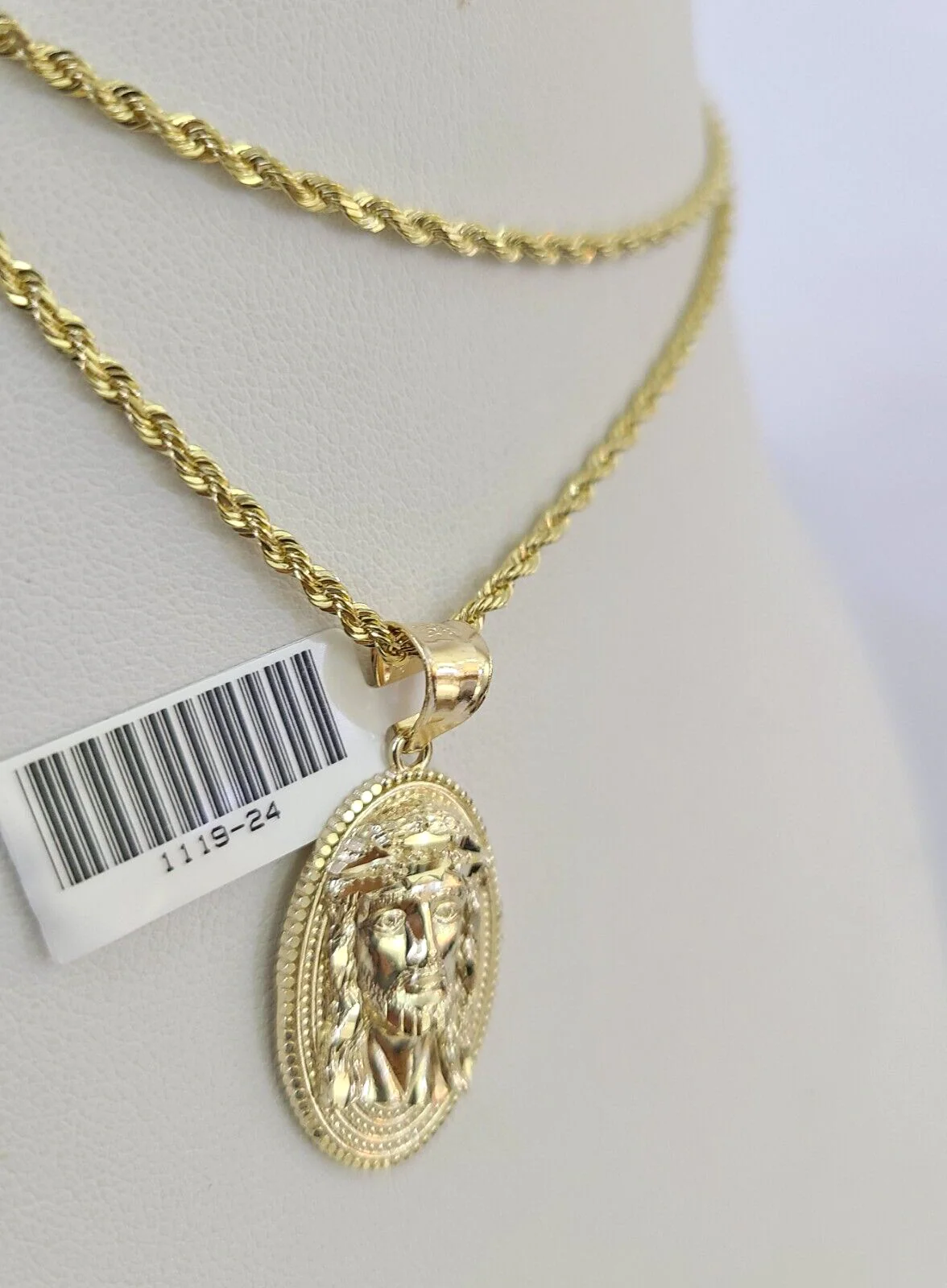 10k Solid Rope Chain 2mm Jesus Head Pendant Charm Necklace SET 18-22" Ladies - Image 5