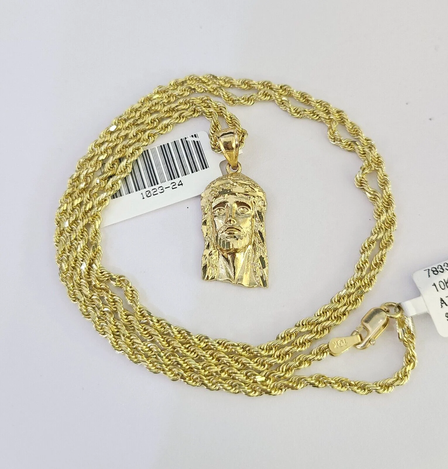 10k Solid Rope Chain 2mm Jesus Head Pendant Charm Necklace SET 18-24 in - Image 3