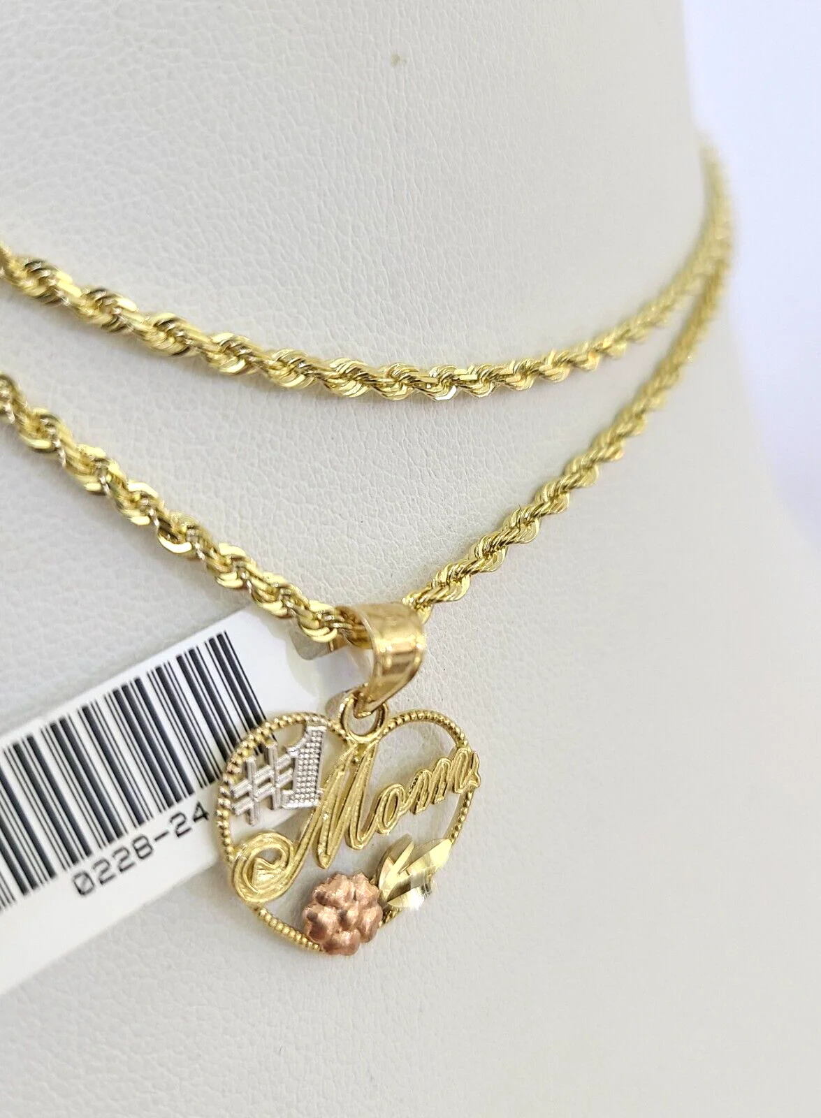 10k Solid Rope Chain 2mm Mom Pendant Charm Necklace SET 18-22" Ladies - Image 6