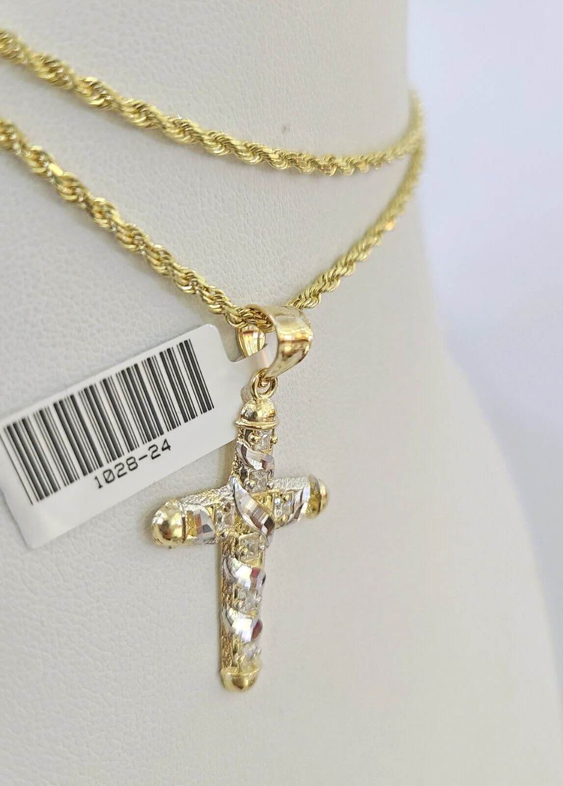 10k Solid Rope Chain 2mm Necklace Jesus Cross Pendant Charm SET 18-24 in - Image 4