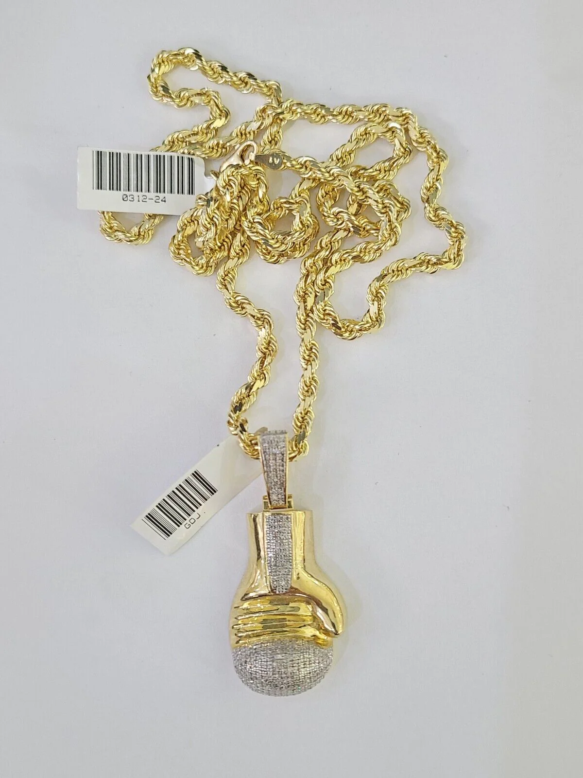 10k Solid Rope Chain Boxing Gloves Charm Diamond Set 4mm 20"-28" Necklace Gold - Image 5