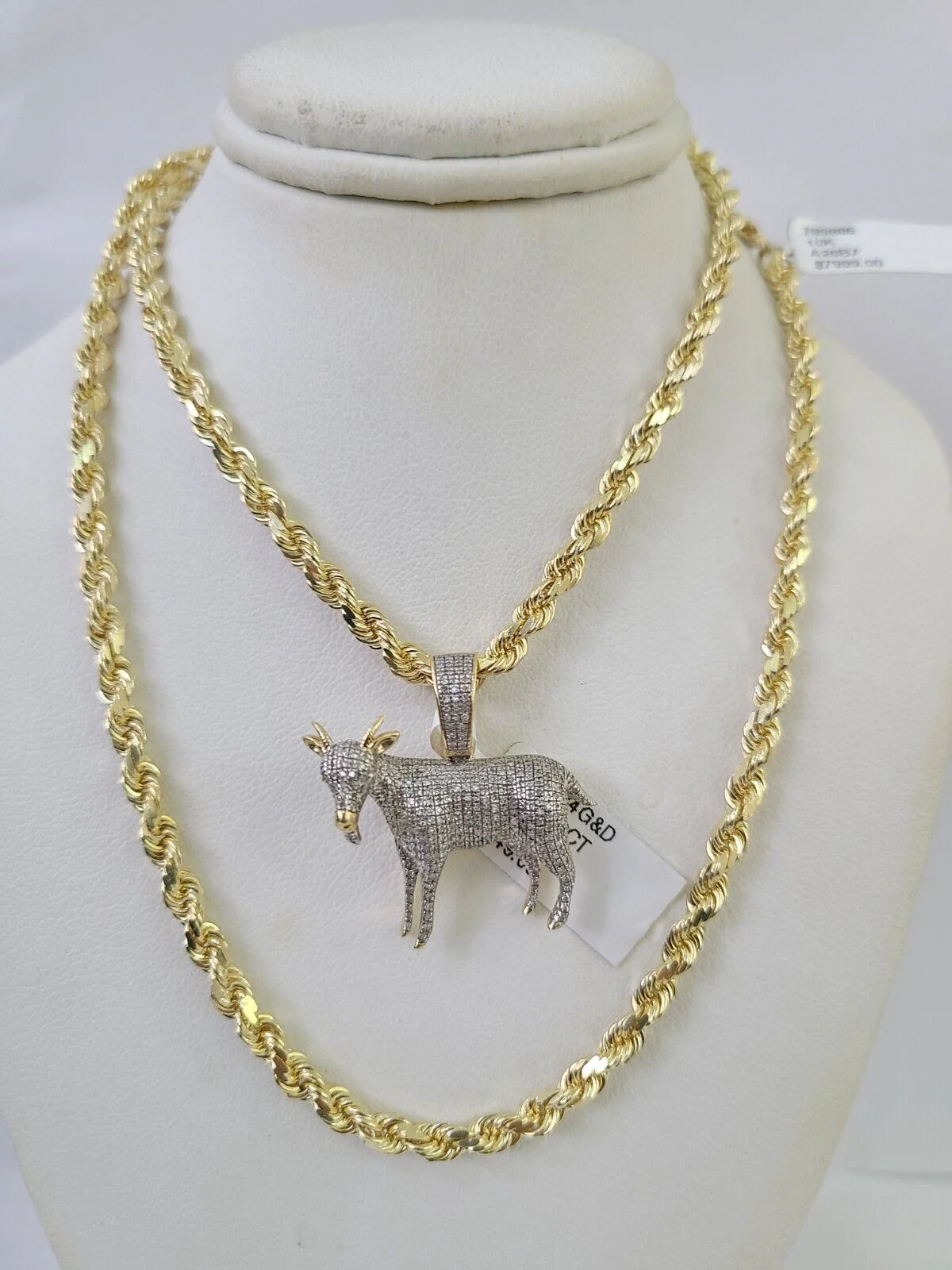 10k Solid Rope Chain Goat Charm Diamond Set 4mm 20"-28" Necklace Gold Yellow - Image 5