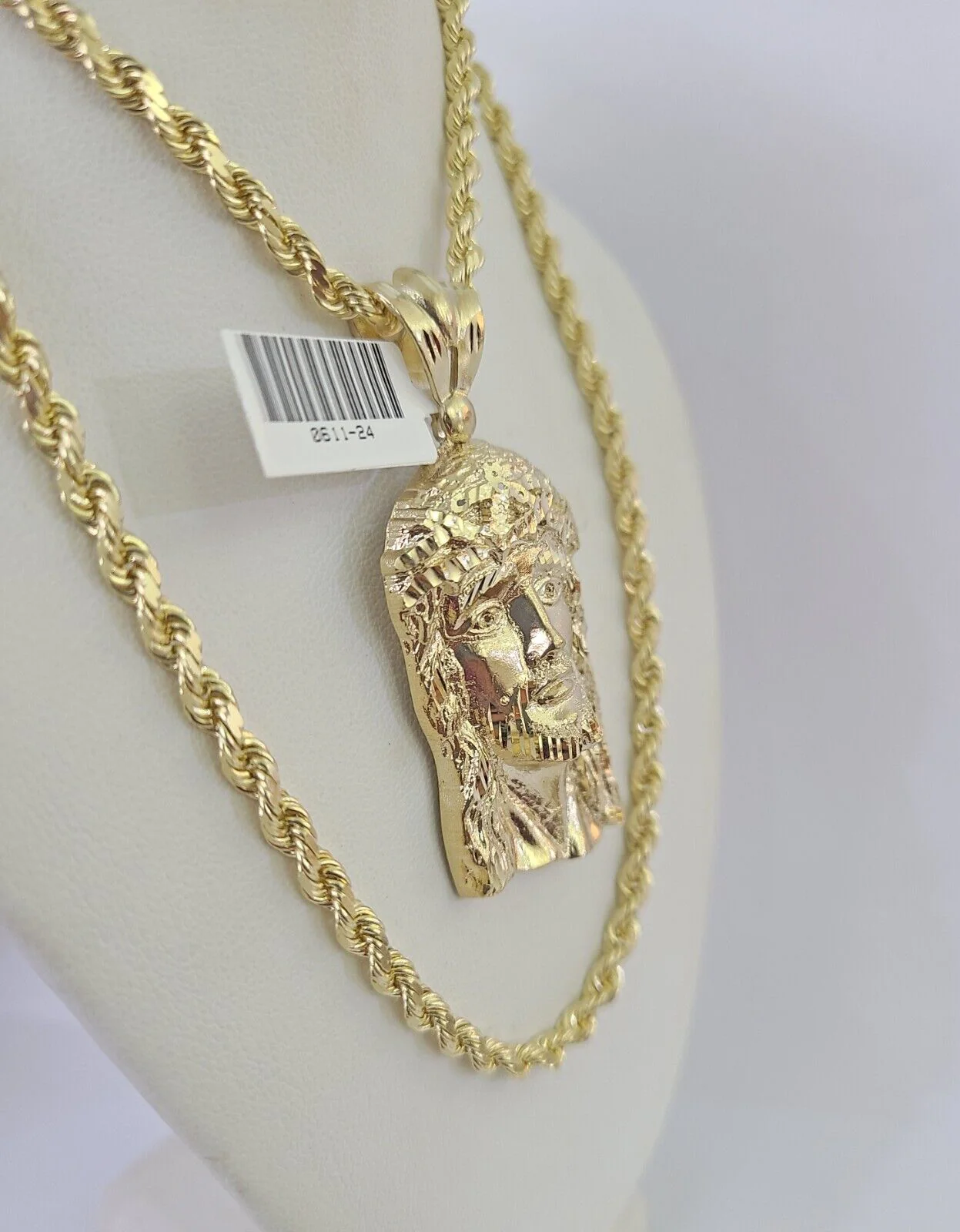 10k Solid Rope Chain Jesus Head Charm Set 4mm 20"-28" Necklace Gold Yellow - Image 5