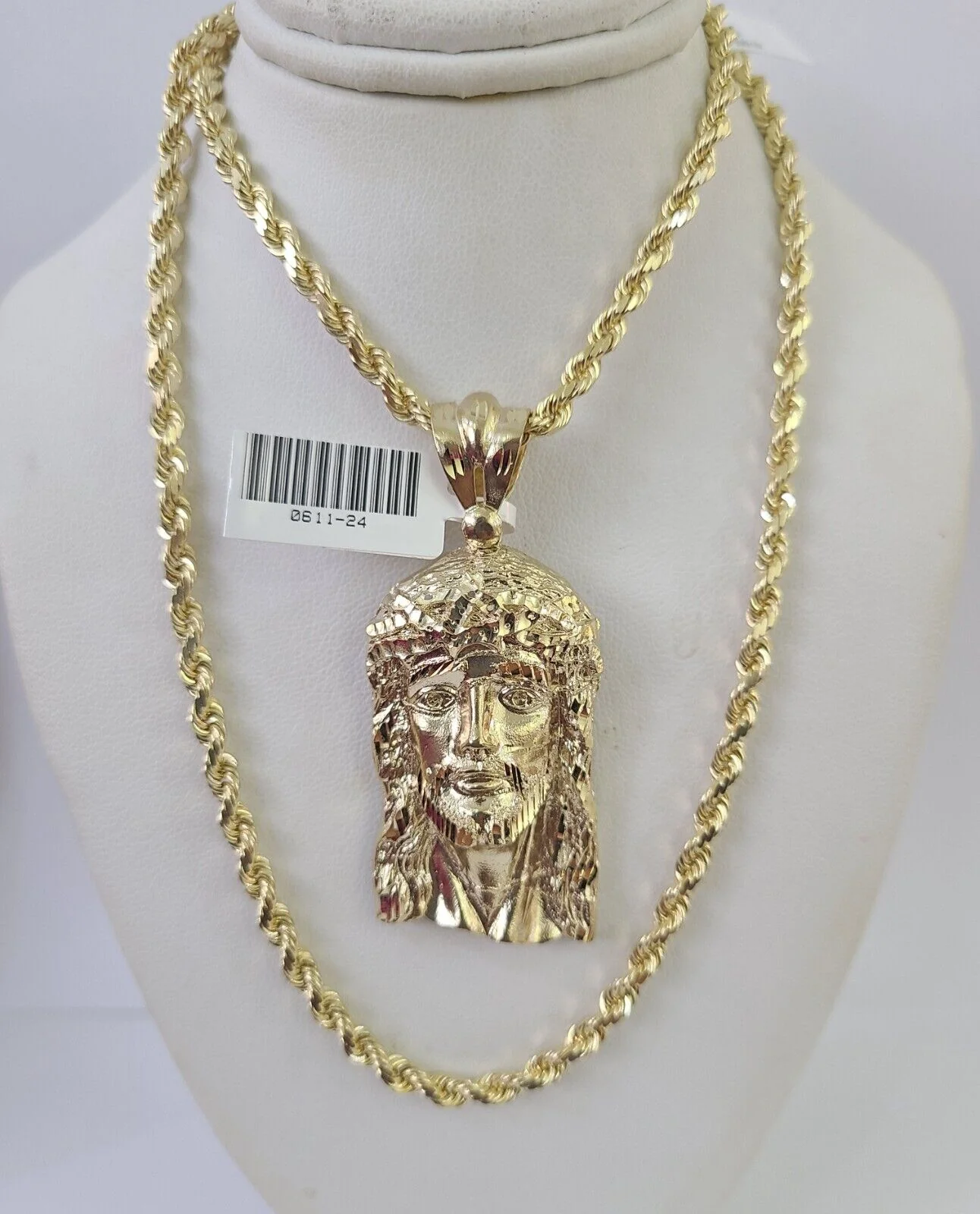 10k Solid Rope Chain Jesus Head Charm Set 4mm 20"-28" Necklace Gold Yellow - Image 6