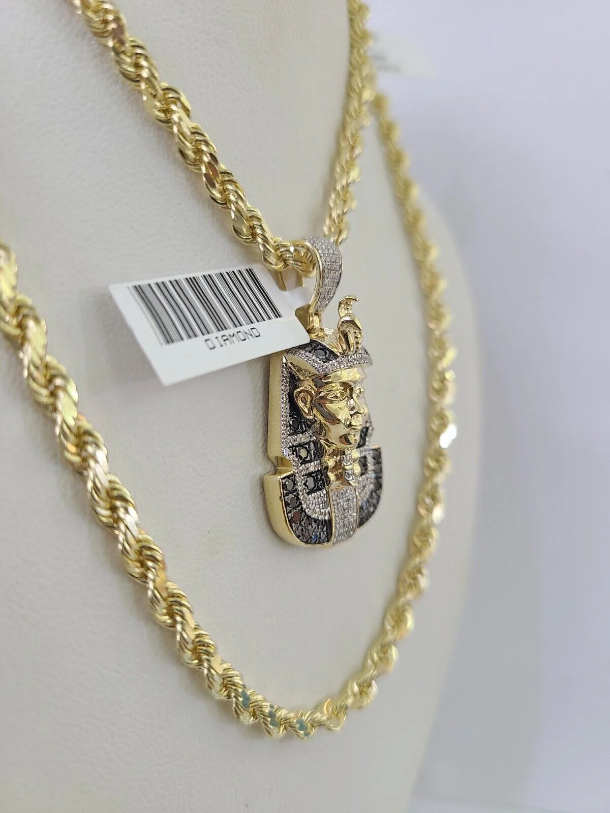 10k Solid Rope Chain Pharaoh Charm Diamond Set 4mm 20"-28" Necklace Gold Yellow - Image 6
