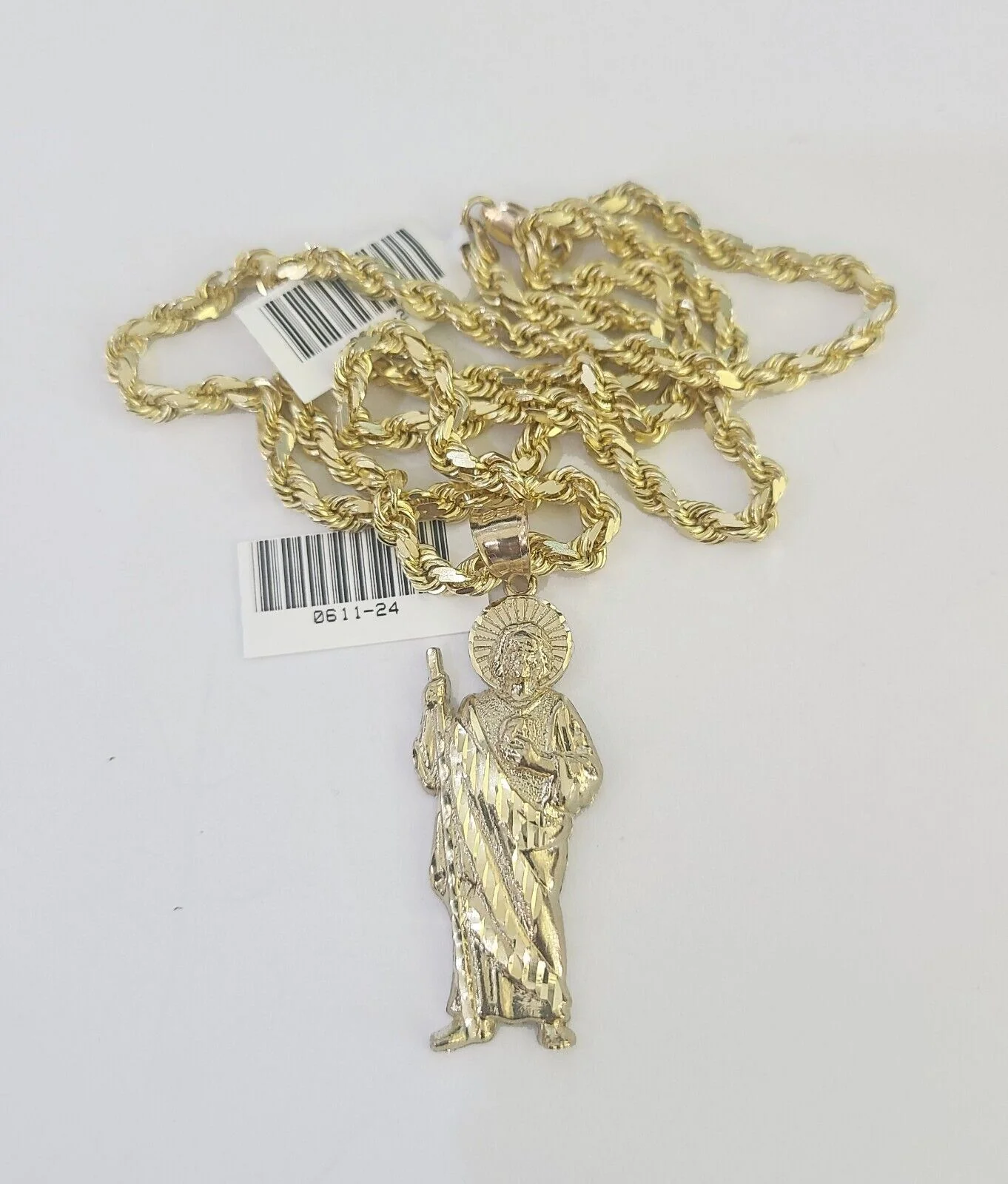 10k Solid Rope Chain Saint Jude Charm Set 4mm 18"-30" Necklace Gold Pendant - Image 4