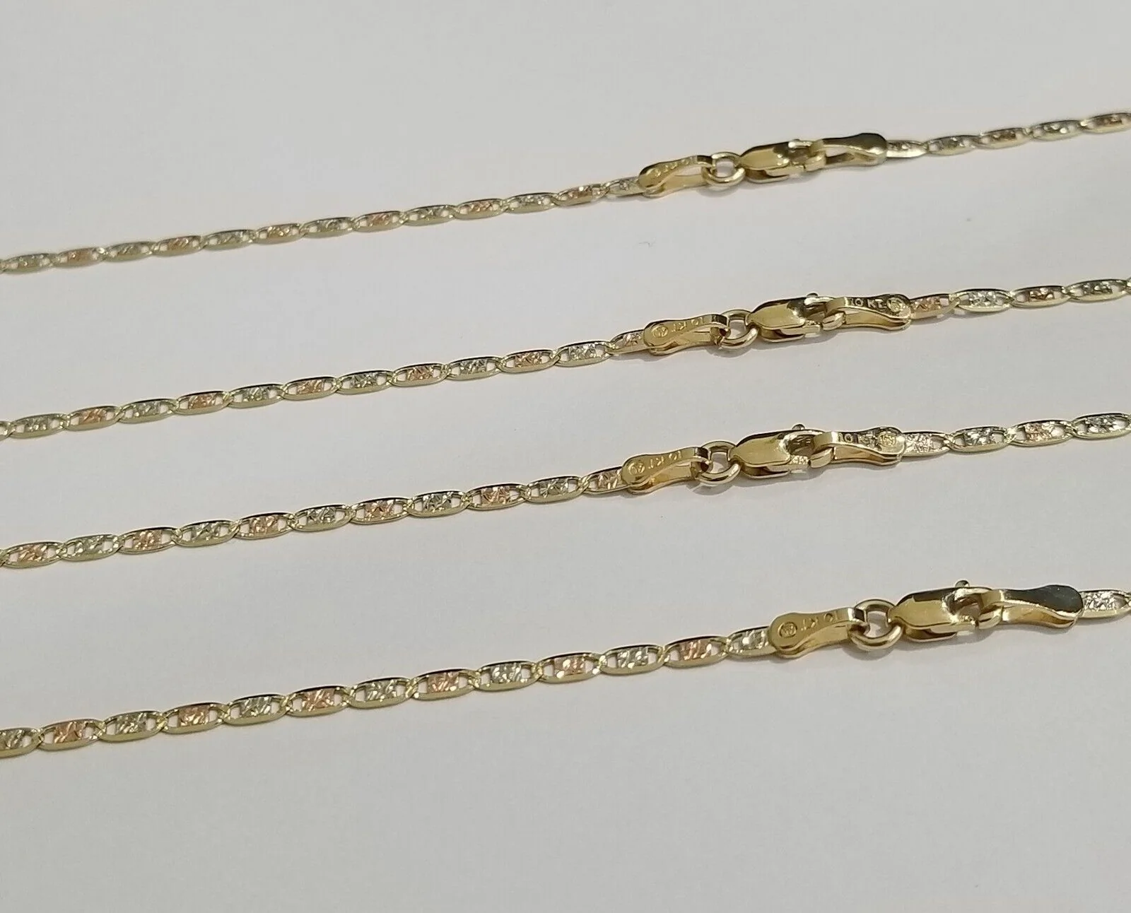 10K Trio Color Gold 2mm Valentino Mariner Anchor Chain Necklace 16" 20" 22" Inch - Image 4