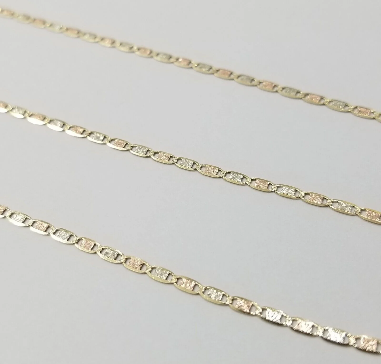10K Trio Color Gold 2mm Valentino Mariner Anchor Chain Necklace 16" 20" 22" Inch - Image 5