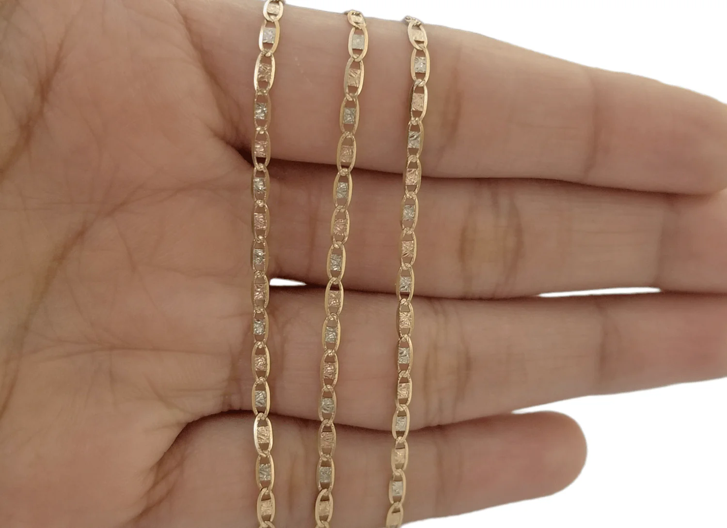 10K Trio Color Gold 2mm Valentino Mariner Anchor Chain Necklace 16" 20" 22" Inch - Image 7
