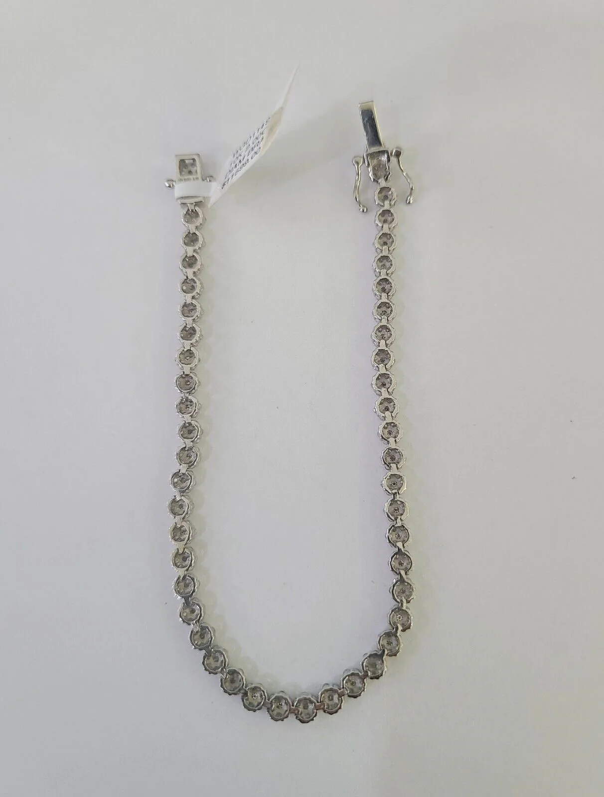 10K White Gold Diamond Bracelet Flower Women Ladies 7" REAL Genuine Gold - Image 5