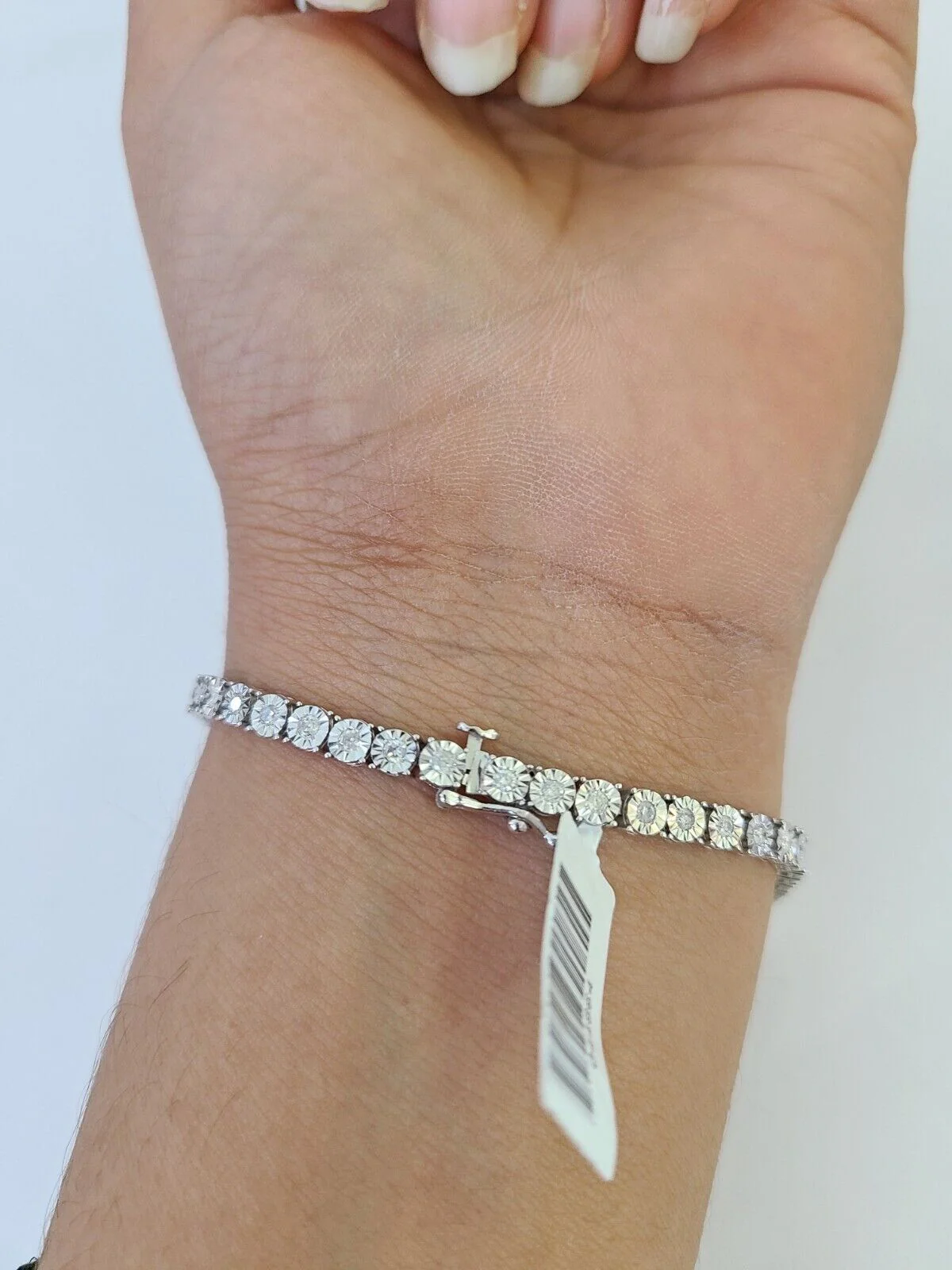 10K White Gold Diamond Bracelet Women Ladies 7" REAL Genuine Gold - Image 2