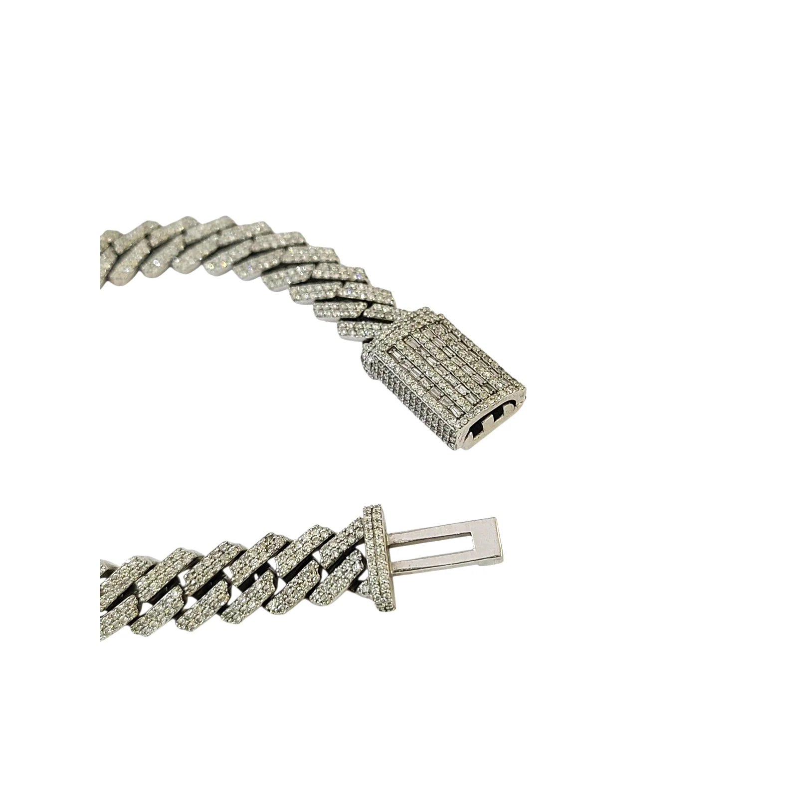 10k White Gold Iced Cuban Link Bracelet Diamond Baguette Hip Hop Style Men - Image 2